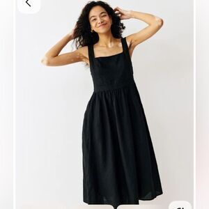 Grae Cove Black 100% Linen Lagenlook LBD Square Neck Winnie Midi Dress Small